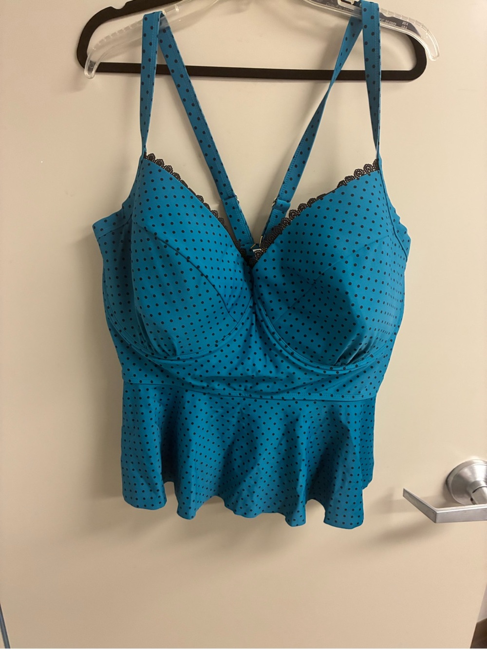 Terra & Sky Teal and Black Polka Dot Swim Top